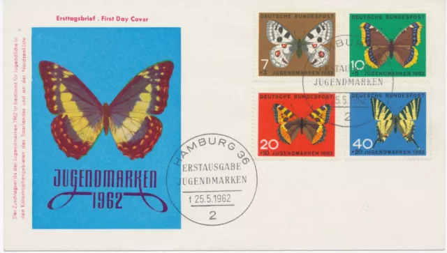 BUNDESREPUBLIK 1962 Jugend: Schmetterlinge auf Kab.-FDC