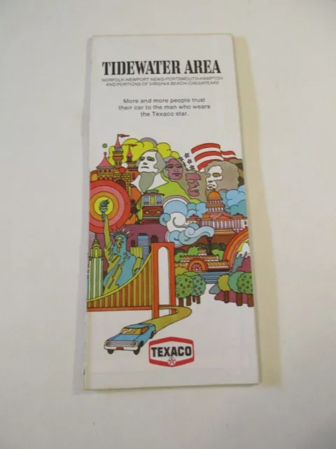 1971 Texaco Tidewater Norfolk Newport Portsmouth Hampton Virginia Road Map~Box A