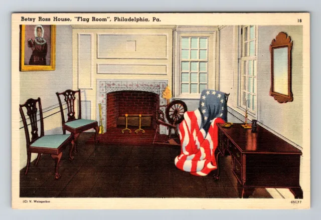 Philadelphia, PA-Pennsylvania, Betsy Ross House Flag Room , Vintage Postcard