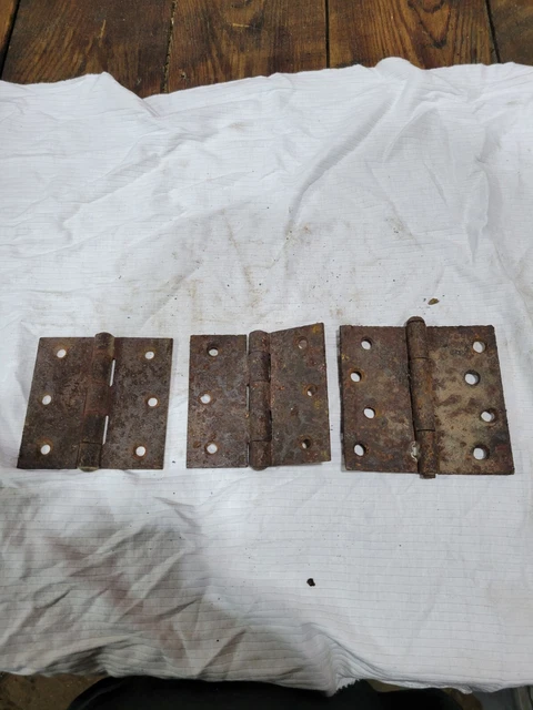 Vintage Authentic Rusty BarnDoor Hinges Salvage 3 Total!
