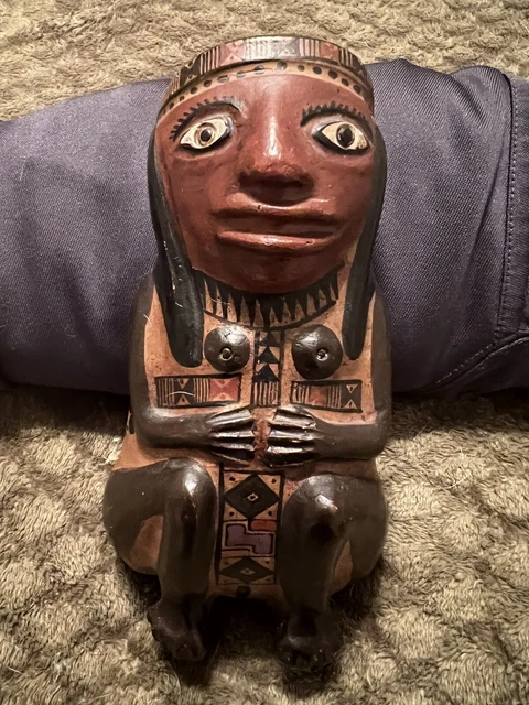 Antique/early Vintage Reproduction  Of Pre Columbian Mocha Clay Figurine 7”