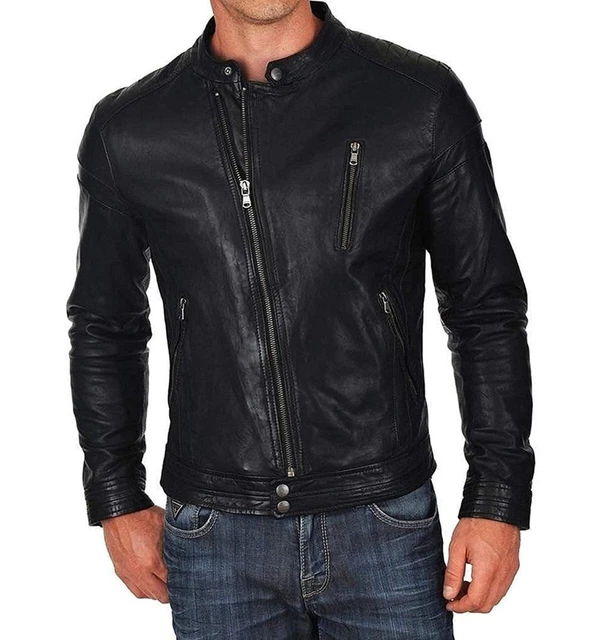 Giacca Da Uomo Elegante Biker Cafe Racer Moto In Vera Pelle