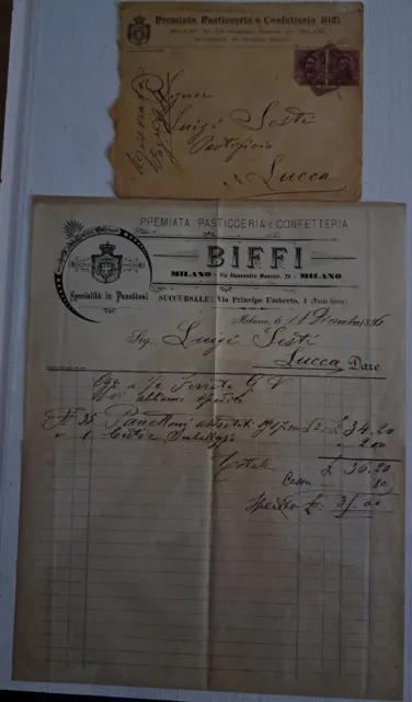 Rara 1896 Fattura Biffi Pasticceria Confetteria Panettoni Milano Storia Postale