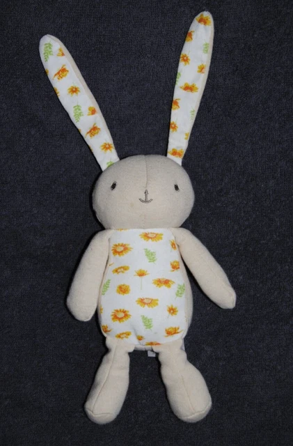 Peluche Doudou Lapin KLORANE Fleurs Vert Orange Jaune 21 / 32 Cm Etat NEUF