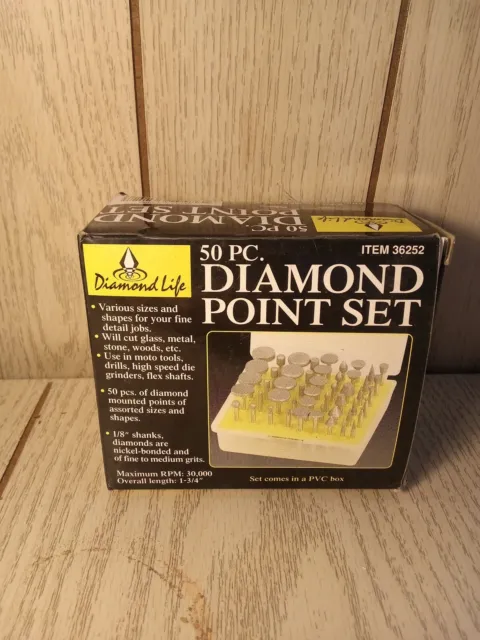 50 Pc Diamond Point Burr Set 1/8" Shank for Rotary Tool cut glass metal stone T5