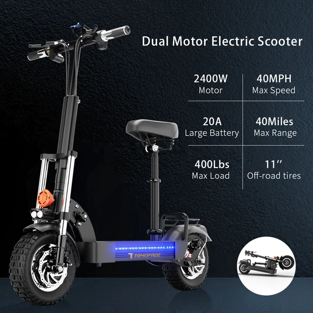 2400W ADULTS ELECTRIC Scooters Dual Motor 40MPH 48V E Scooter 11''Off