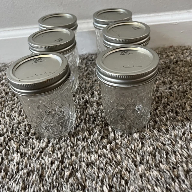 Ball 8 Oz Jars Quilted Crystal Jelly Sure Tight Regular Mouth 3” Lot Of 6
