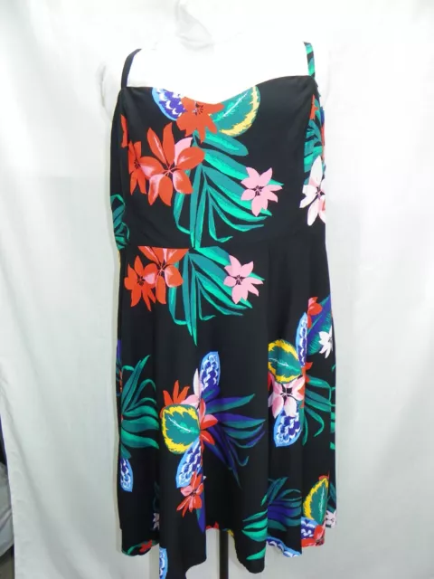 OLD NAVY XXL Black Floral Rayon Knee-length Strapped Sundress Dress NWT