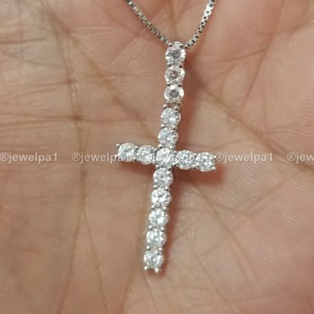 Simulated Diamond Cross Wedding Pendant Solid 14K White Gold 2.50 CT Round Cut