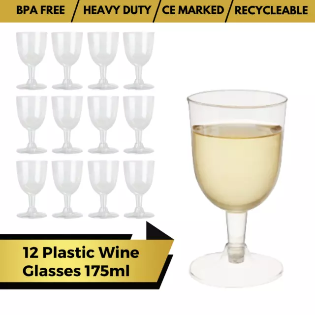 Plastic Wine Glasses 175ml Disposable Clear Glasses Wedding Party 6oz Reusable