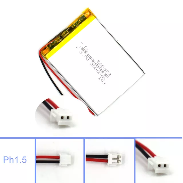 3000mAh Lipolymer 3.7V 505573 Battery Rechargeable Cell for Lamp Led Camera GPS