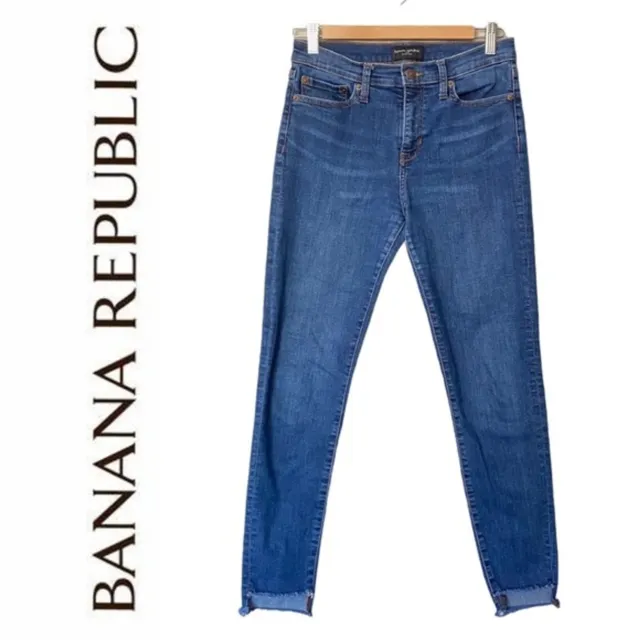 Banana Republic Skinny Crop Women's Jeans Blue Denim Size 27 Raw Hem