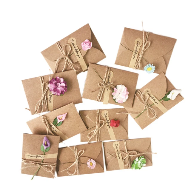 10 PIEZAS Papel Kraft De Colección Hágalo usted mismo Hecho a Mano Flor Seca Deseo Gracias