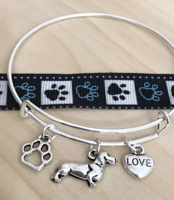 Cutest Dachshund Dog ~ Love ~ Paw Charm Bangle Bracelet 2