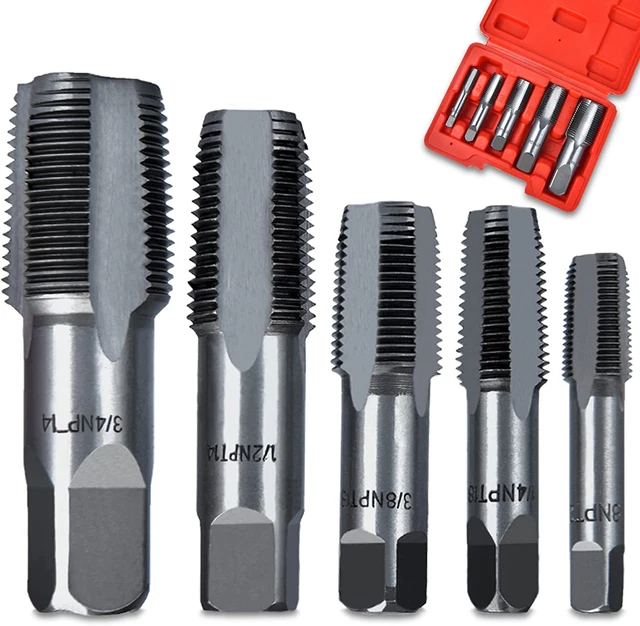 NPT Thread Forming Taps - 5 Pieces 1/8", 1/4", 3/8", 1/2", 3/4" Pipe Taps Set wi