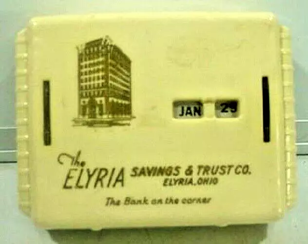 Vintage Advertising Coin Bank- The Elyria Savings & Trust Elyria,Ohio W/ Key