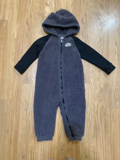 Nike Toddler Hooded Sherpa Full Zip Coverall Dark Gray, Black 24 Mo