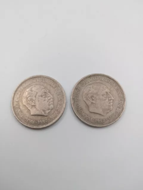 2X Spanien Espagne 1957 - 5 Pesetas - Fransisco Franco