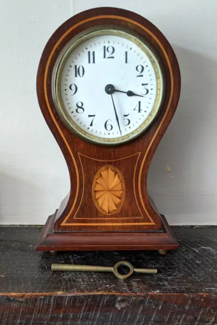 Antique French Balloon Mantel Clock-Mahogany inlaid with satinwood Circa 1910-20