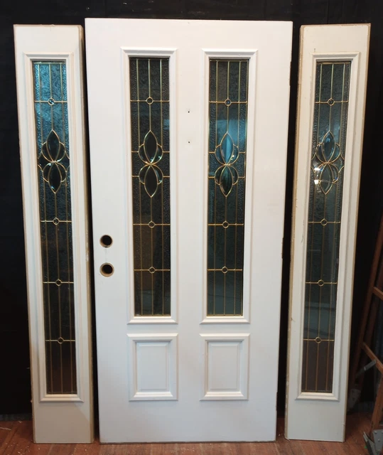 3 Piece - 3/4 Textured Leaded Glass & Raised Panel Exterior Door & Side Lites