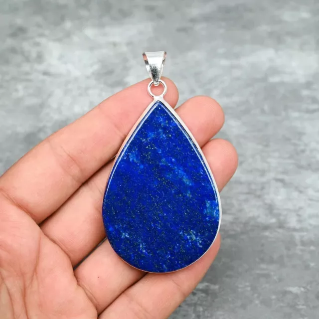 Genuine Lapis Lazuli Crystal 925 Solid Sterling Silver Hand Crafted Pendant