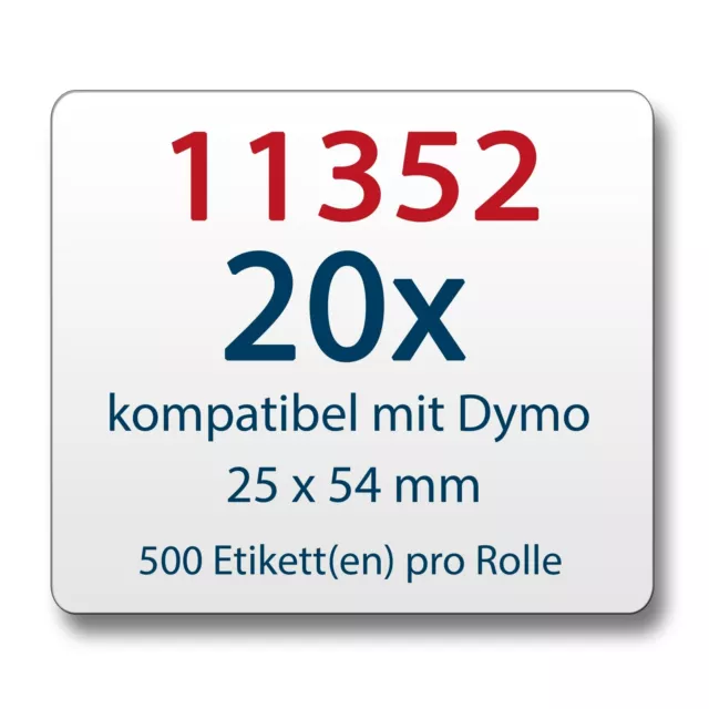 20x Label kompat. zu Dymo 11352 25 x 54 mm 500 Label Etiketten pro Rolle 2