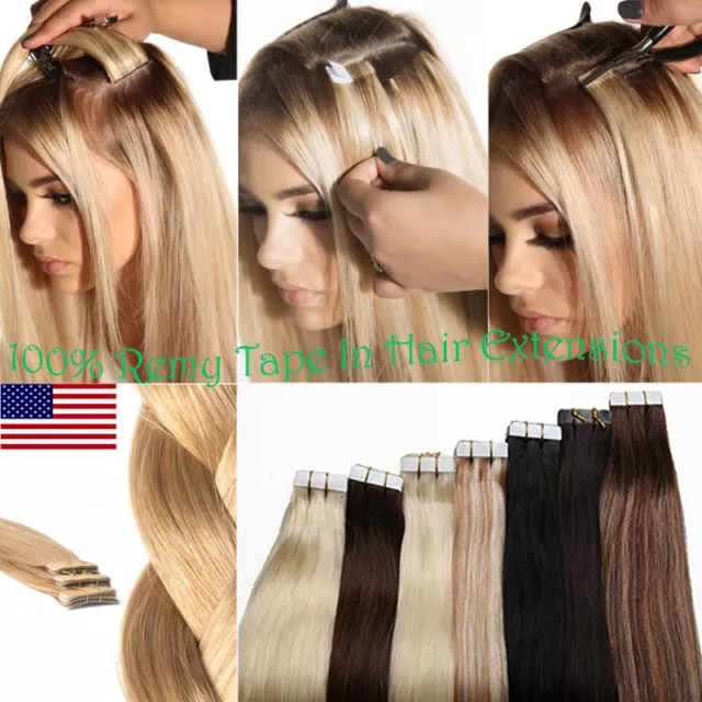 150g Tape In THICK Glue REAL 100% Remy Human Hair Extensions FULL HEAD 12-24Inch