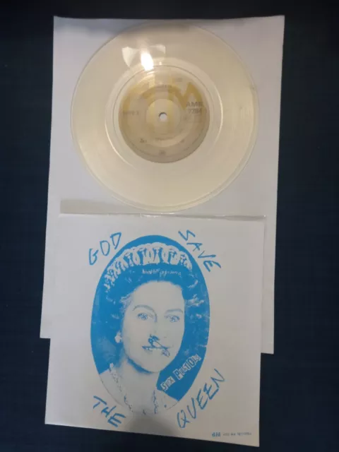 Sex Pistols God Save The Queen 1977 AMS7284 7 Inch CLEAR Vinyl Excellent...