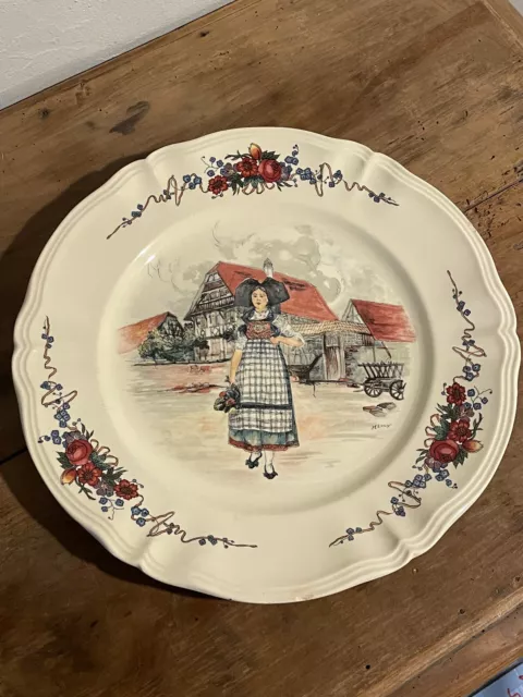 1 / Grand Plat Rond Viande Legume Gâteau Obernai Sarreguemines H Loux Porcelaine