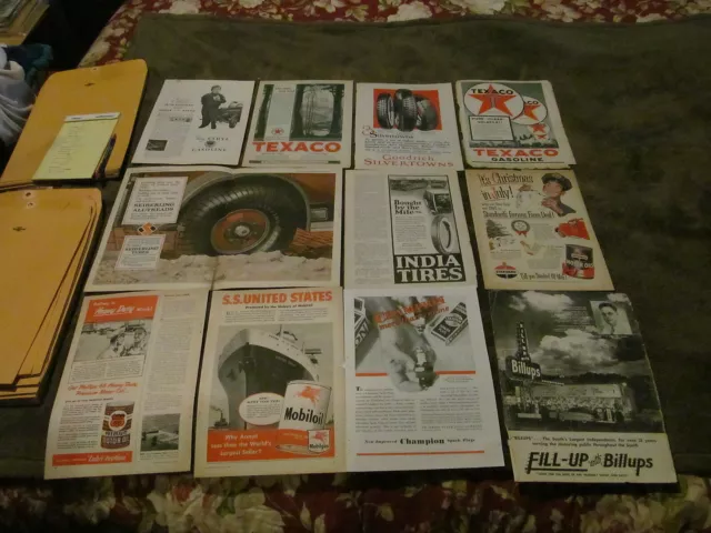 Fabulous Lot Of 11 Vintage Magazine Ads - 1920's-1950's - Tires, Texaco & MORE!!