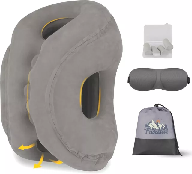 TrekStar Small Backpacking Inflatable Travel Pillow with Free Eye Mask, Earplugs