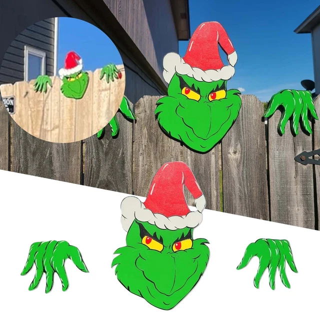 GRINCH CHRISTMAS YARD Decorations Fence Peeker Santa Outdoor Windows