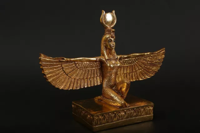 Statue of Goddess Isis open wings made of polystone with gold leaf hand Paint