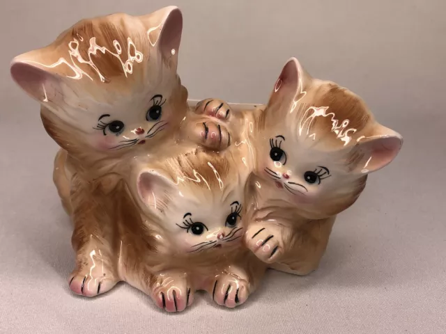 VintageThree Little Kittens Figural Pottery Planter 3 Cats Mid century Style