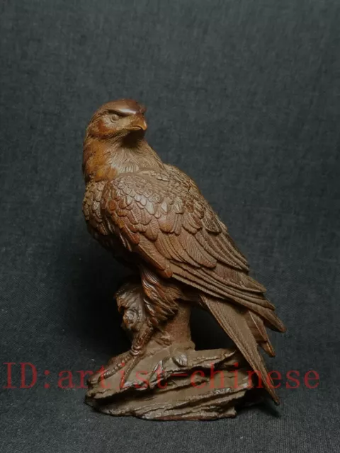 Japanese boxwood hand carved vivid eagle Figure Statue Netsuke Collectable Gift