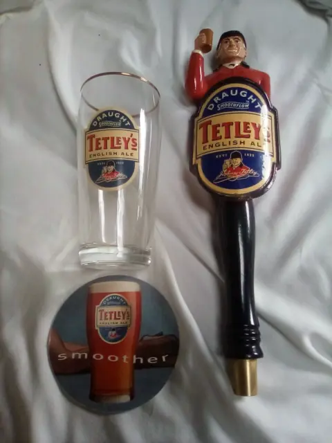 tetley tap handle pint glass and coaster lot