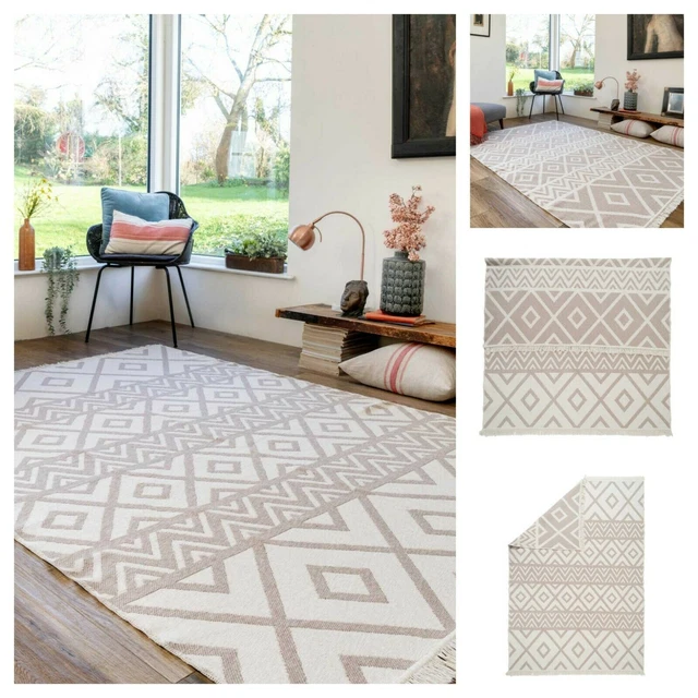 Tappeto sala da pranzo zona giorno 2 in 1 tappeti cotone riciclato crema beige stile scandi