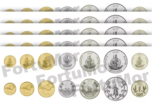 Vanuatu 5 x 7 Pcs COINS SET, 1 2 5 10 20 50 100 Vatu 1983 2009, UNC