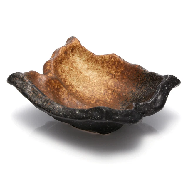 Irregular Shaped RoughCeramic Black Yellow Antique Plate Tray Aromatherapy Rock