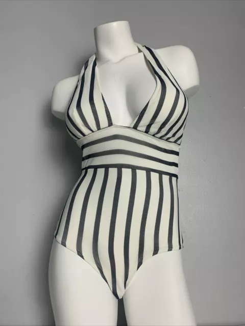 NWT Fuzzi Womens Striped Halter One Piece Swimsuit Coco Size 40