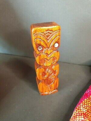 Old New Zealand Carved Wooden Maori Tiki with Paua Shell Eyes …beautiful collect 2