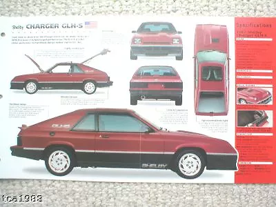 1987 DODGE SHELBY CHARGER GLH-S SPEC SHEET/Brochure