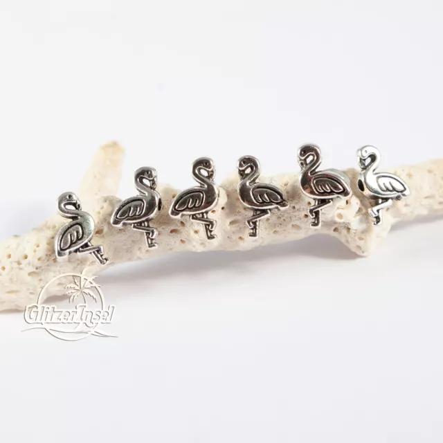 10x Metall Perlen Flamingo Zwischenperlen Antik Silber 12mm GlitzerInsel 00457