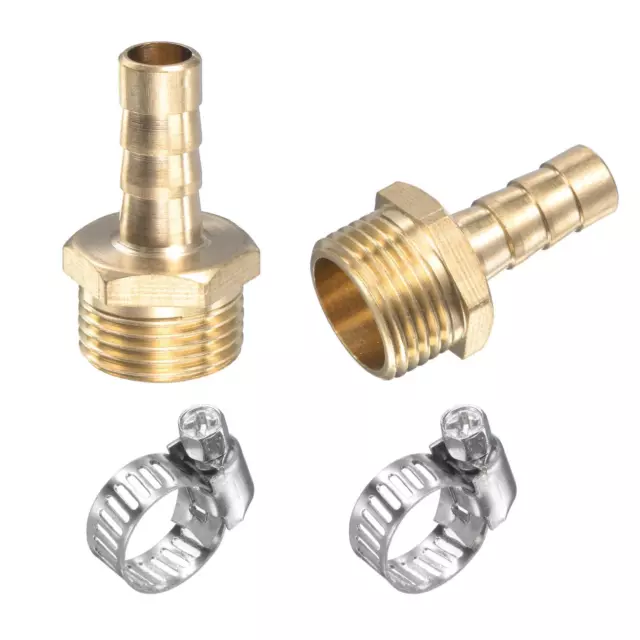 Brass Tube Fitting 8xG3/8 Male Thread Hose Connector Stainless Steel Clamp 2