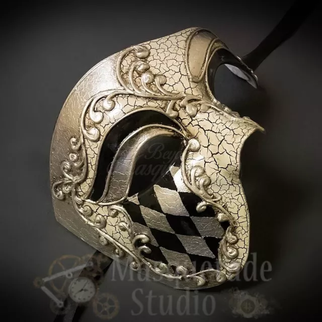 Mens Diamond Pattern Phantom of the Opera Venetian Masquerade Ball Mask [Silver]