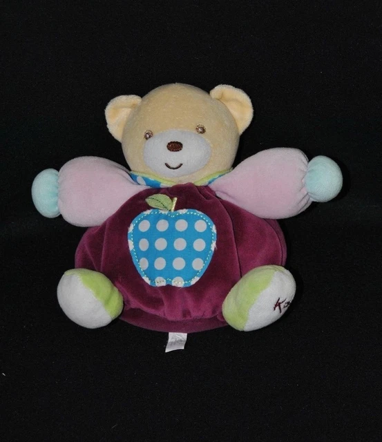 Peluche doudou ours boule KALOO violet mauve rose coeur pomme bleue 18 cm TTBE