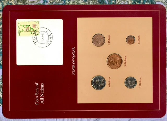 Coin Sets of All Nations Qatar 1973-1990 UNC 25,50 Dirhams 1990 Flower stamp