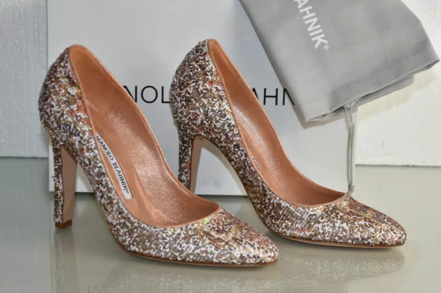 $1125 New MANOLO BLAHNIK Beige White Snake Sequinced TUCCIO SHOES 39