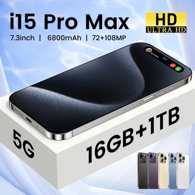 i15 Pro Max 5G Smartphone 7.3" 16GB+1TB Unlocked Dual Sim Android Mobile Phone