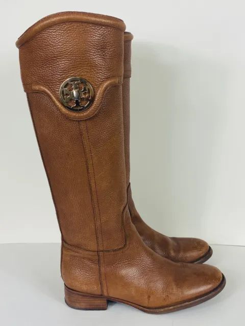 Tory Burch Women's Selma Tall Leather Riding Boots Cognac Brown Size 7.5